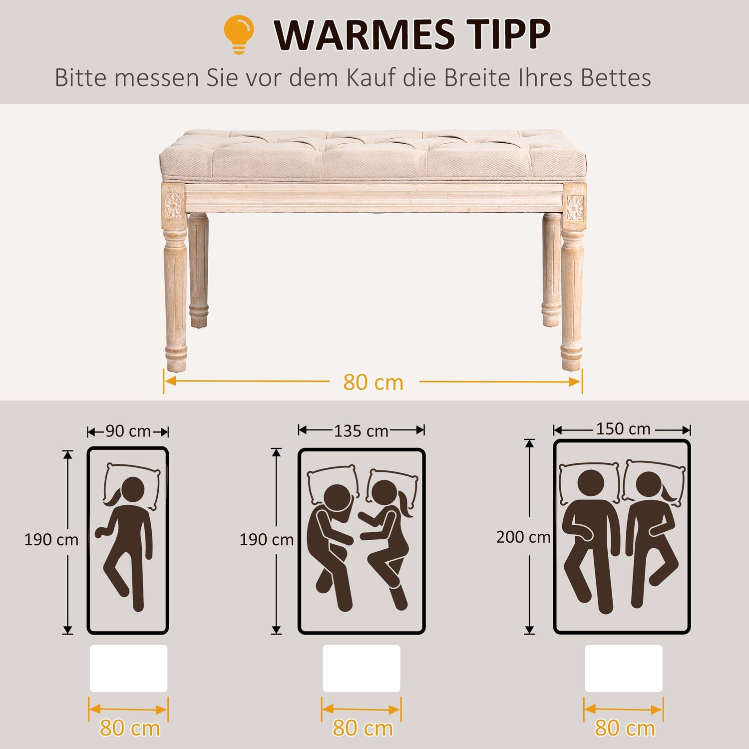 Klädd vintagebänk, linnebeige, 120 kg kapacitet
