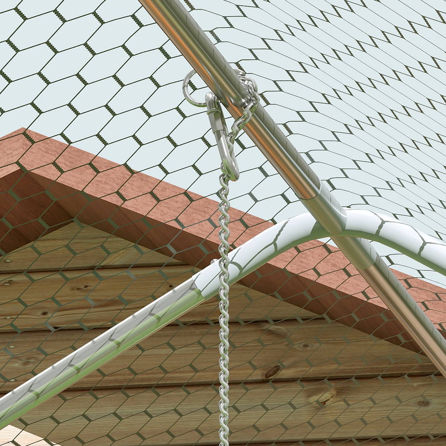 Stort hönshus i stål med UV-skydd och matardörr