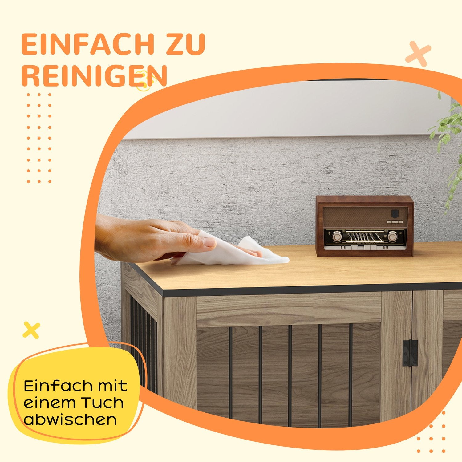 Stort sidobord för hundbur, stål & trä, 106 x 60 x 76 cm