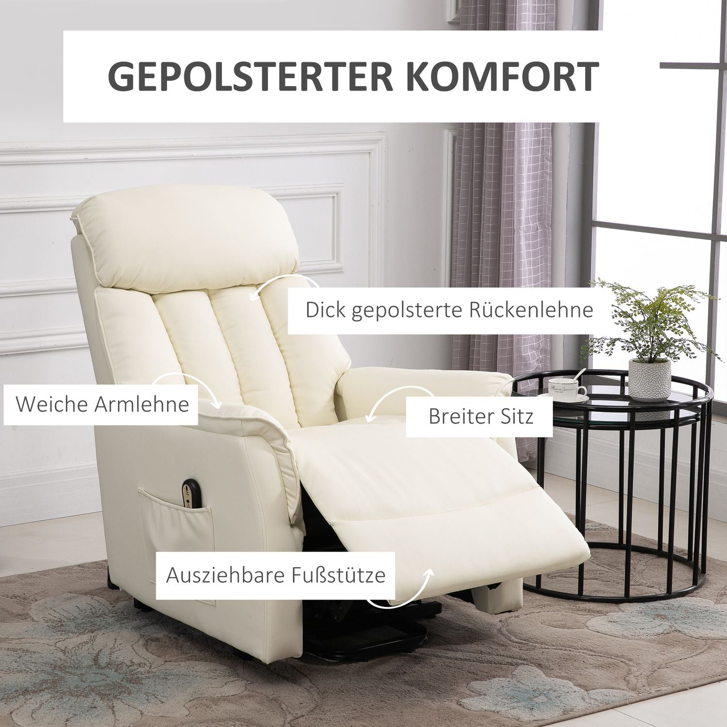 Elektrisk vilstol, läderbeige i konstläder