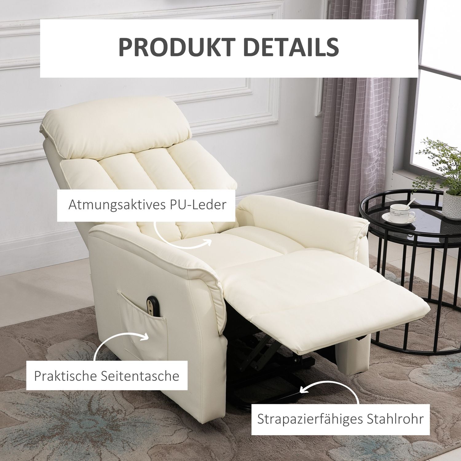 Elektrisk vilstol, läderbeige i konstläder