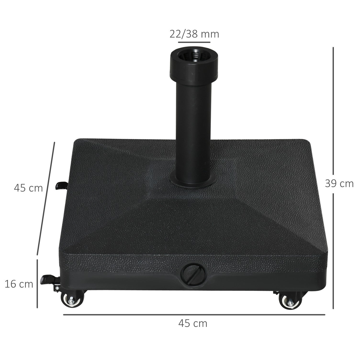 Svart Parasollställ Med Hjul, Passar 38/48 mm stolpar, 45x45 cm