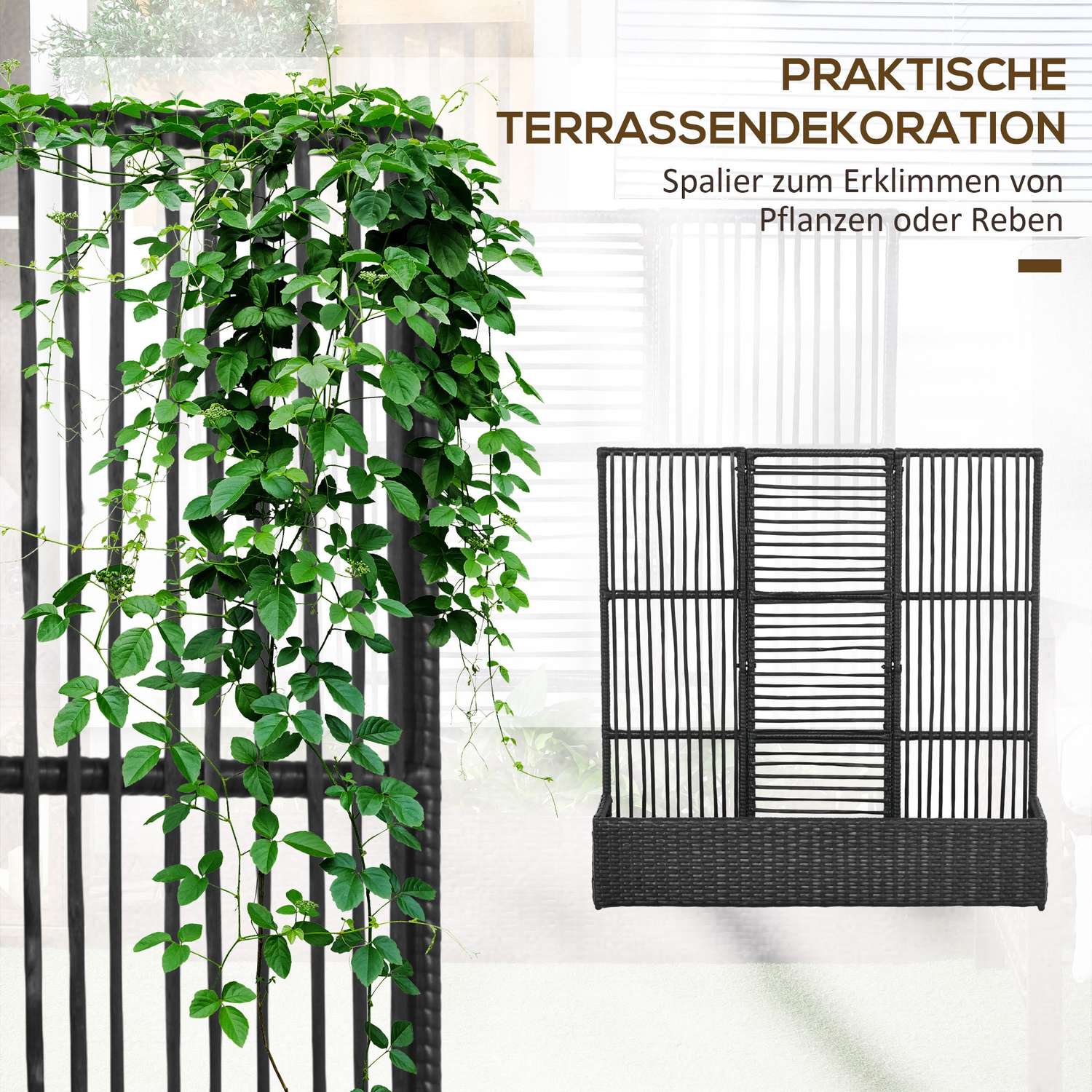 Svart Polyrattan Upphöjd trädgårdssäng med spaljé 103x103x29 cm