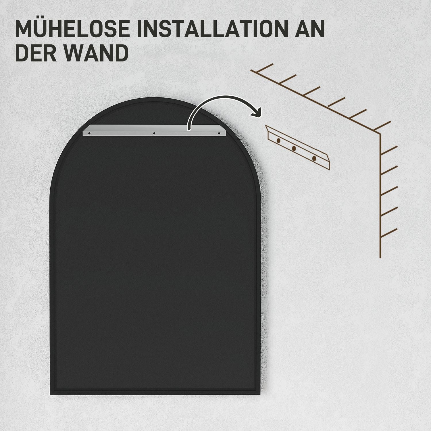 Svart badrumsspegel, splittersäker, 50x70 cm aluminiumstomme