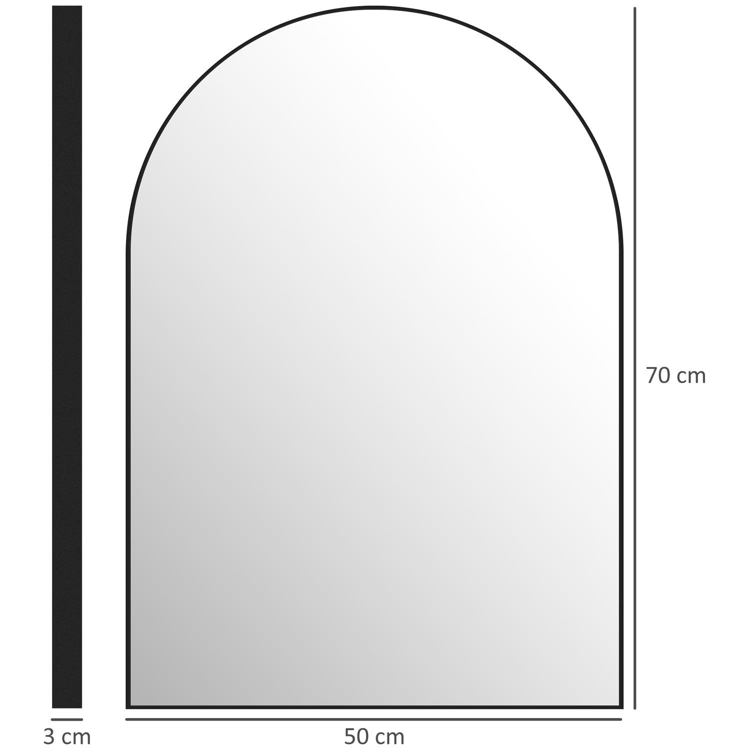 Svart badrumsspegel, splittersäker, 50x70 cm aluminiumstomme