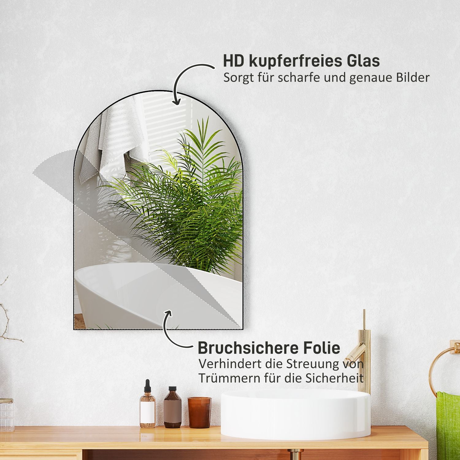 Svart badrumsspegel, splittersäker, 50x70 cm aluminiumstomme