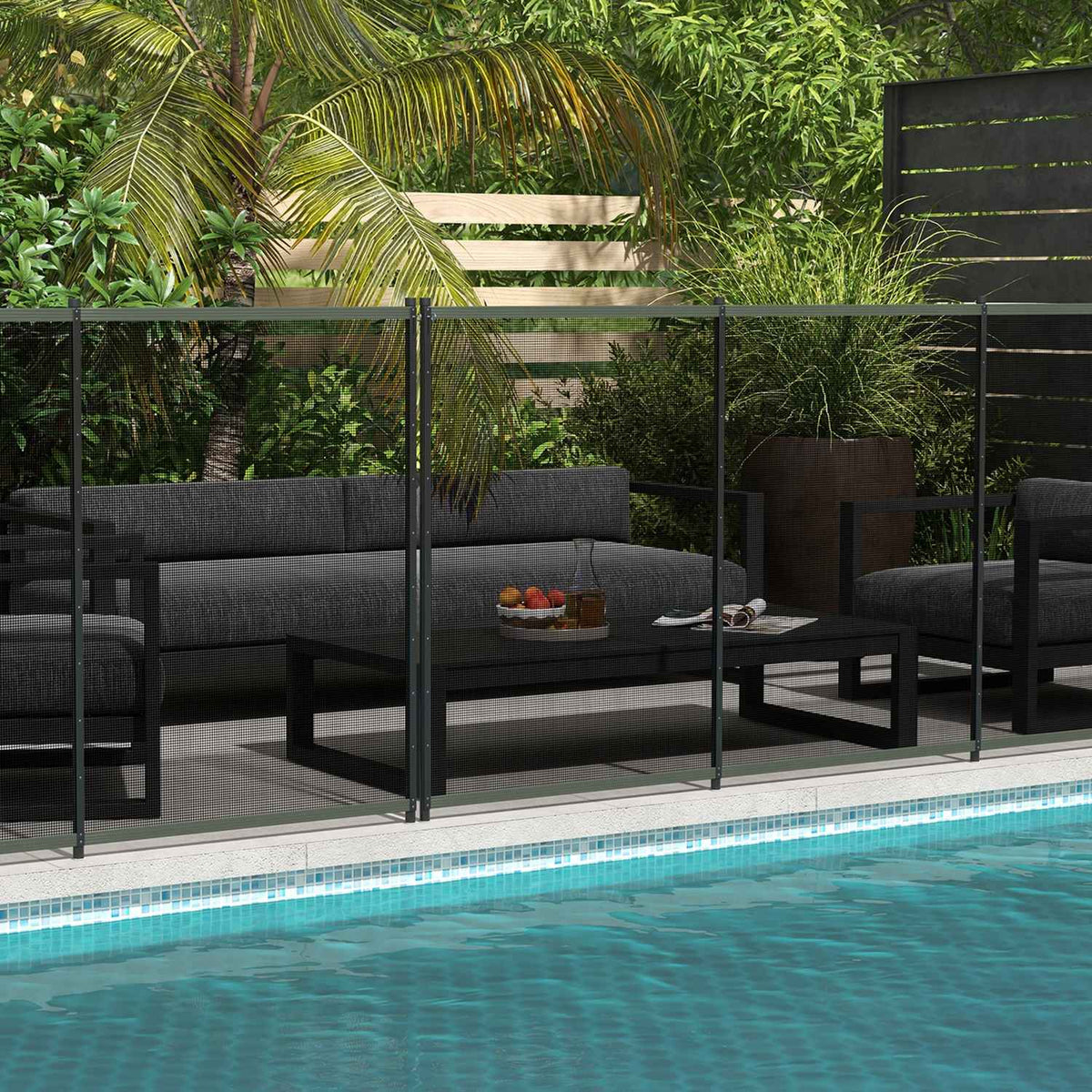 Zwart tuin- en zwembadhek 365x126 cm, Set van 4 panelen