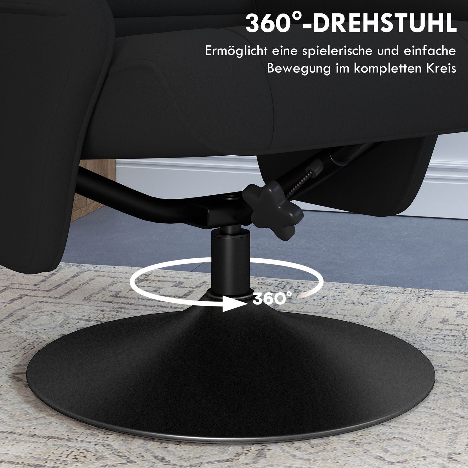 Svart vilstol i mikrofiber med pall, 150 kg Kapacitet