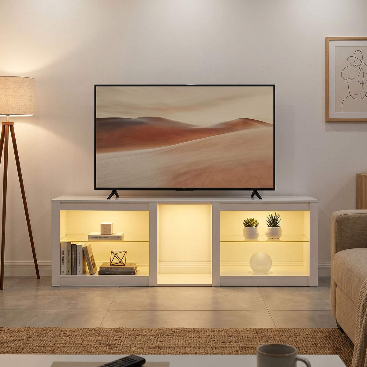 TV-bänk med RGB LED-lampor, högblank vit, 160 cm