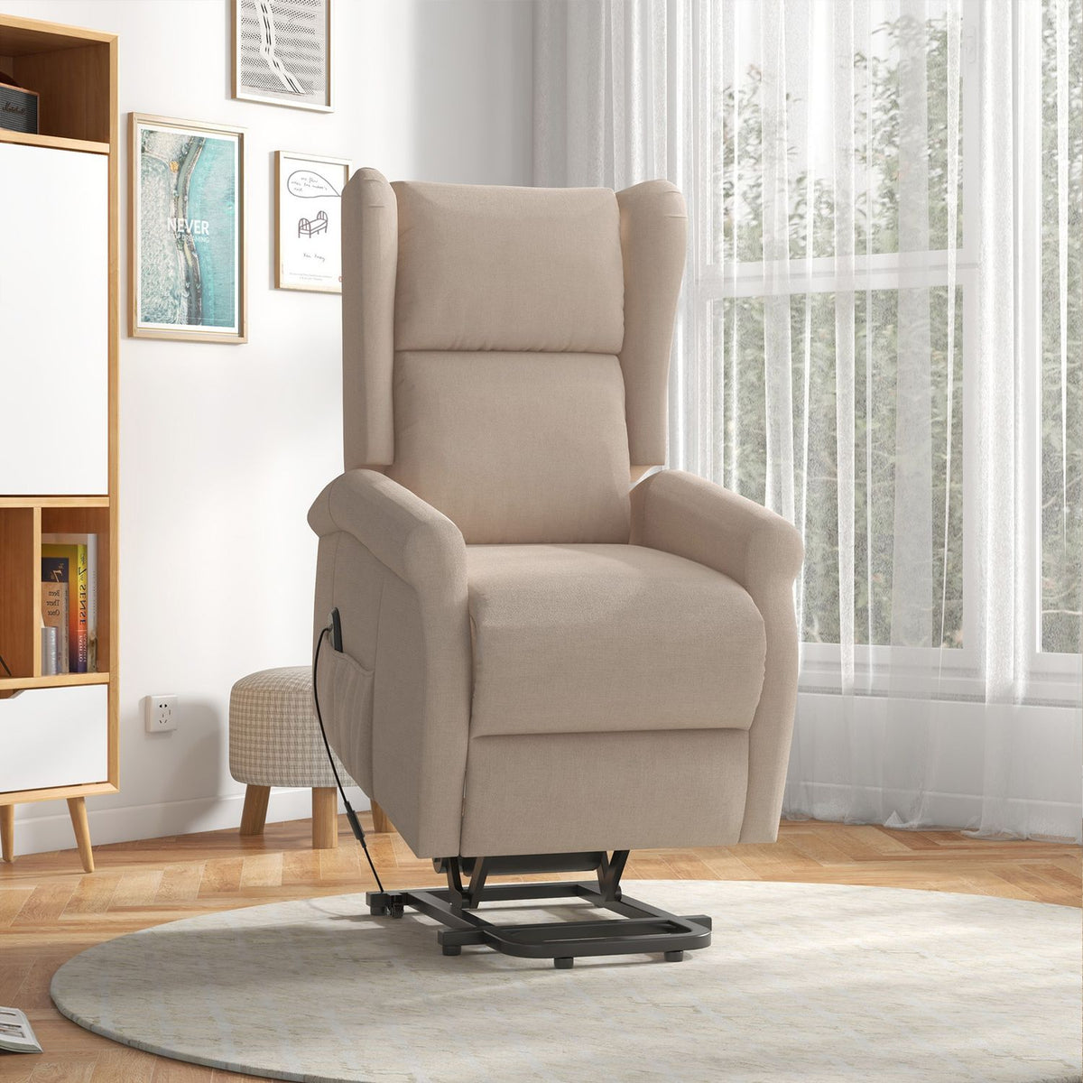 Tv-fauteuil met elektrische lift en vergrendelbare kantelfunctie, crème