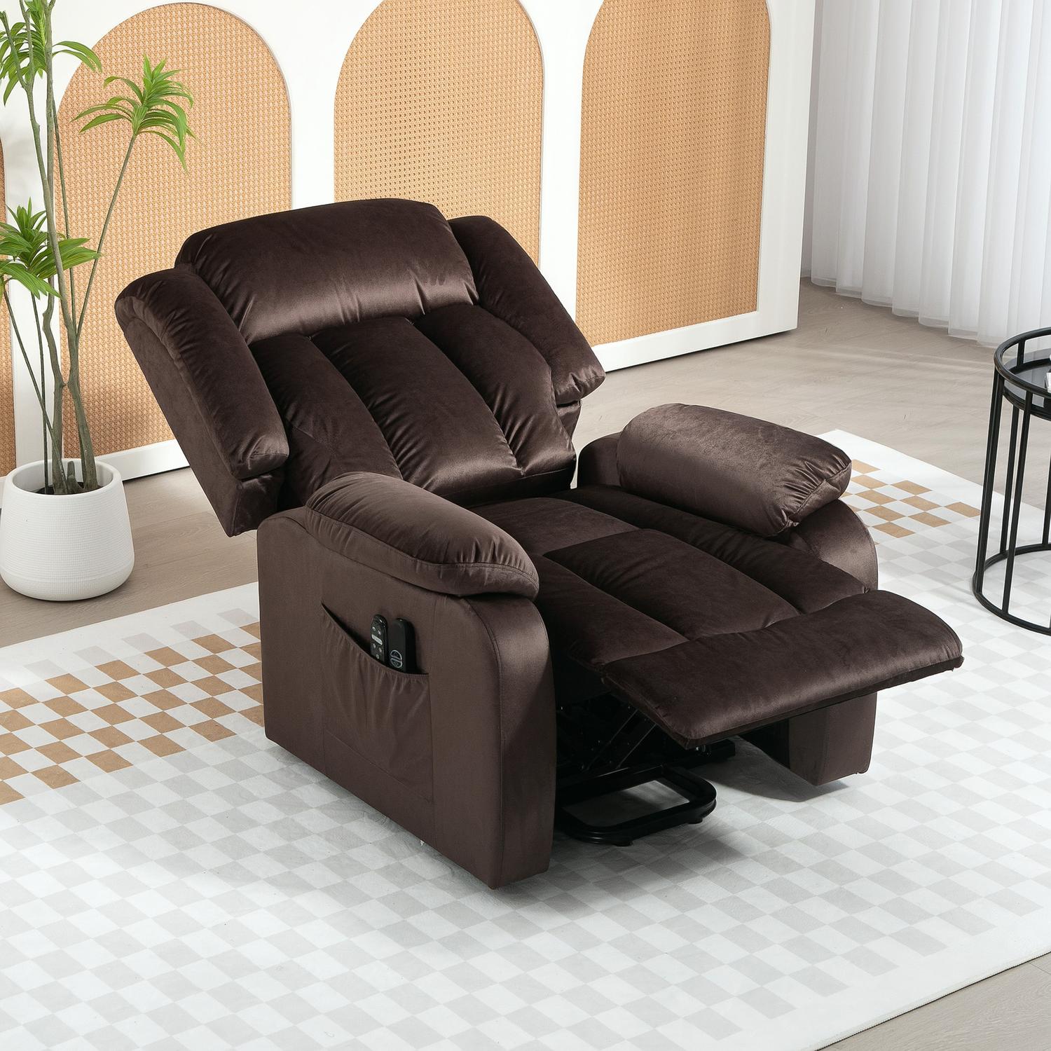 Elektrisk vilstol TV-stol med massage och värme, brun