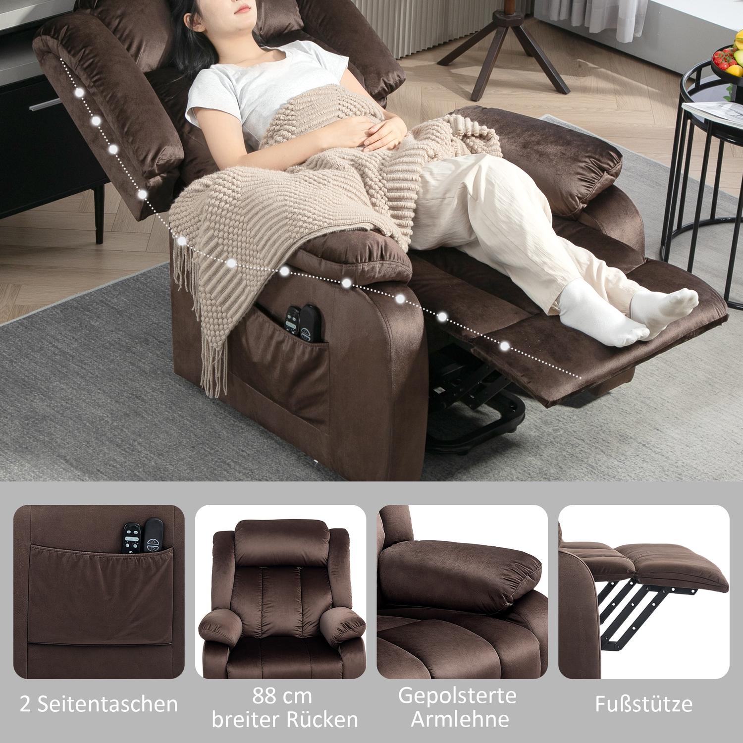Elektrisk vilstol TV-stol med massage och värme, brun