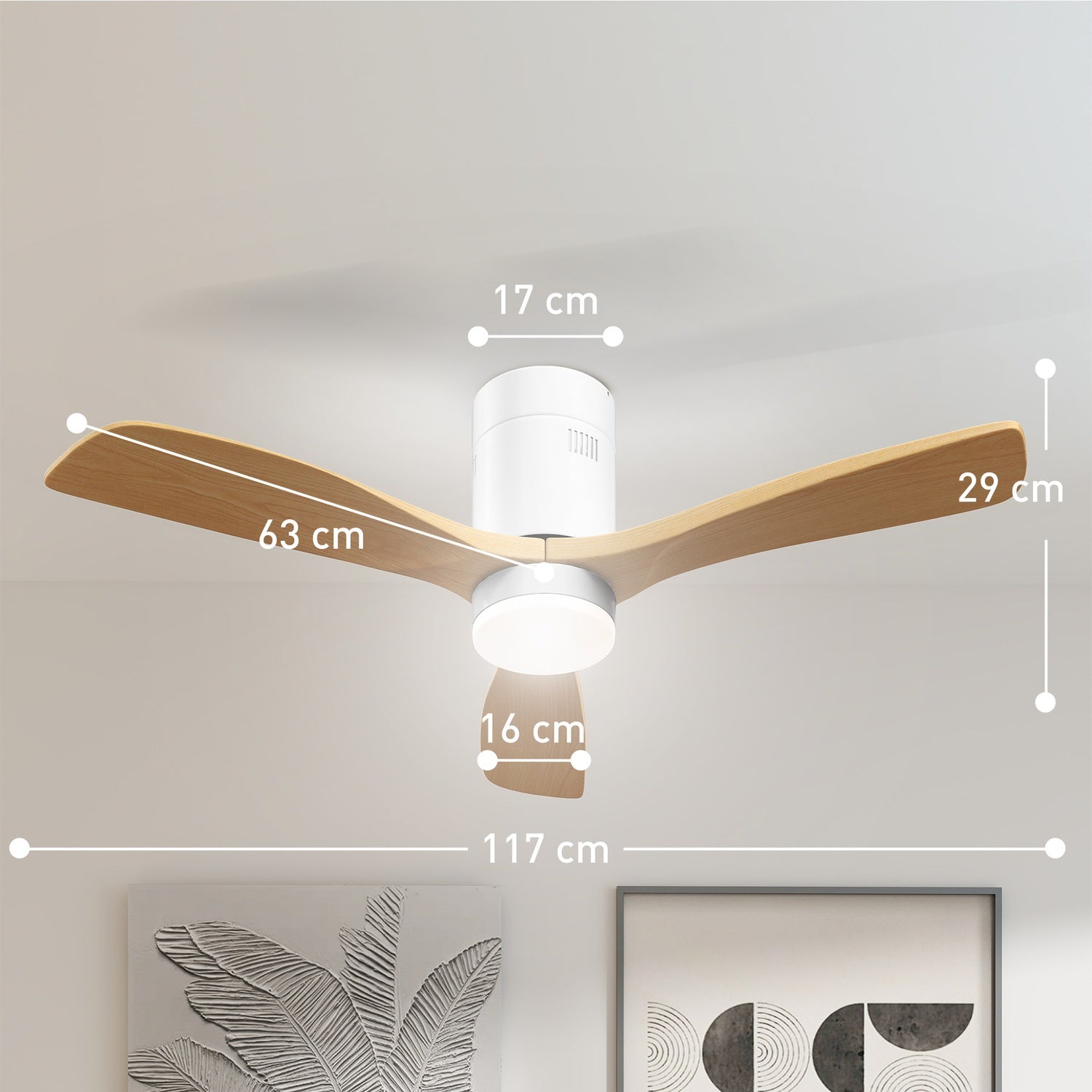 Takfläkt med LED-ljus & Fjärrkontroll, 117 cm, Vändbar