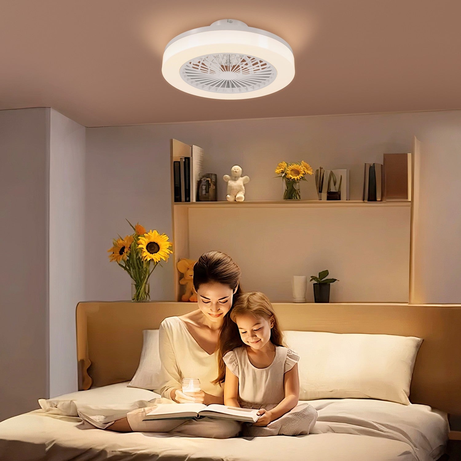 Takfläkt med LED-ljus, fjärrkontroll, dimbar, 6 hastigheter