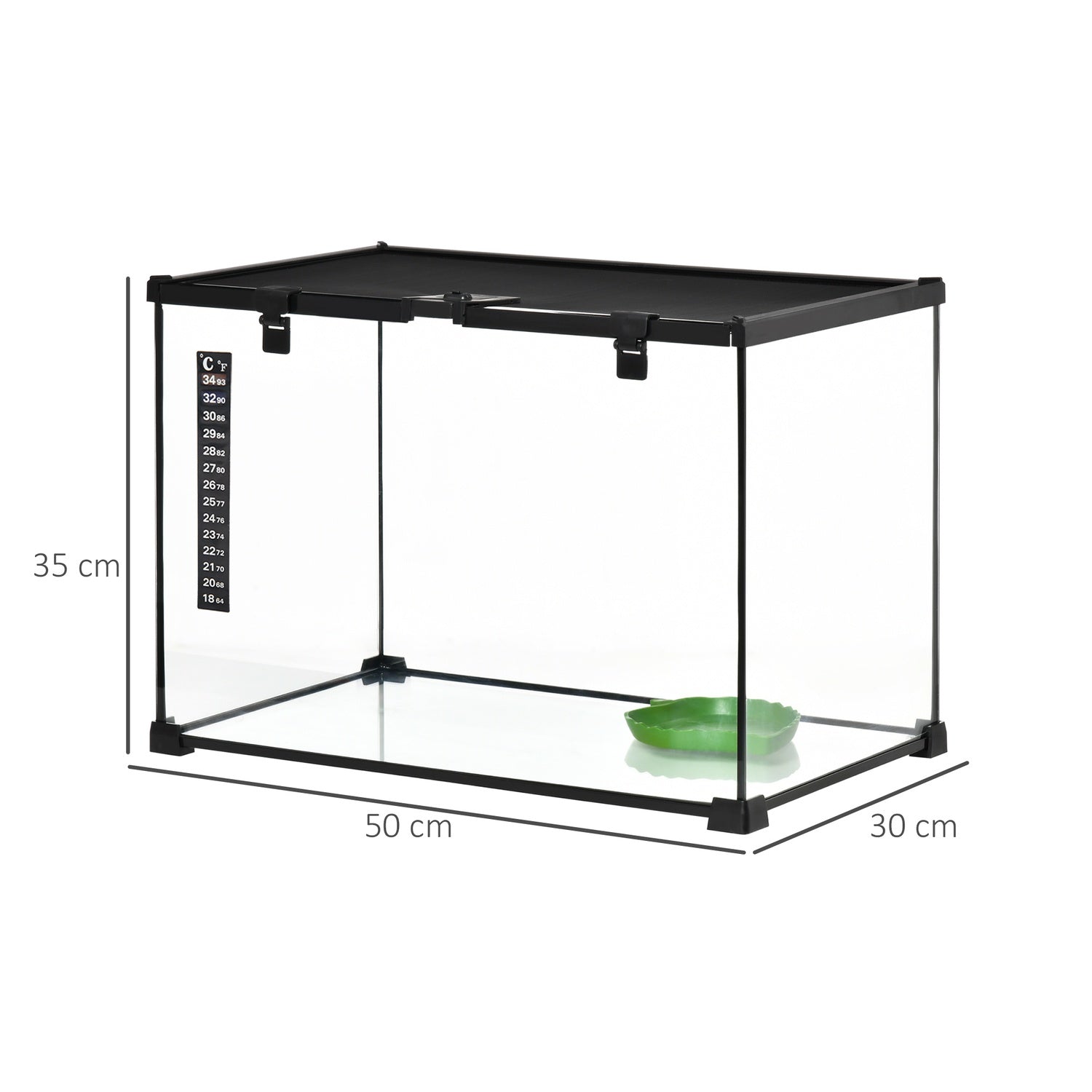 Reptilterrarium i glas med termometer, 50x30x35cm