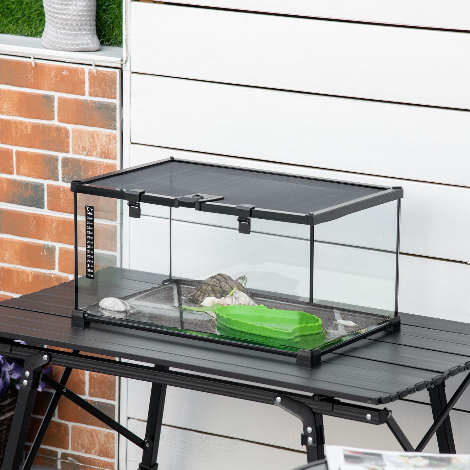 Reptilterrarium i glas med termometer, 50x30x25 cm