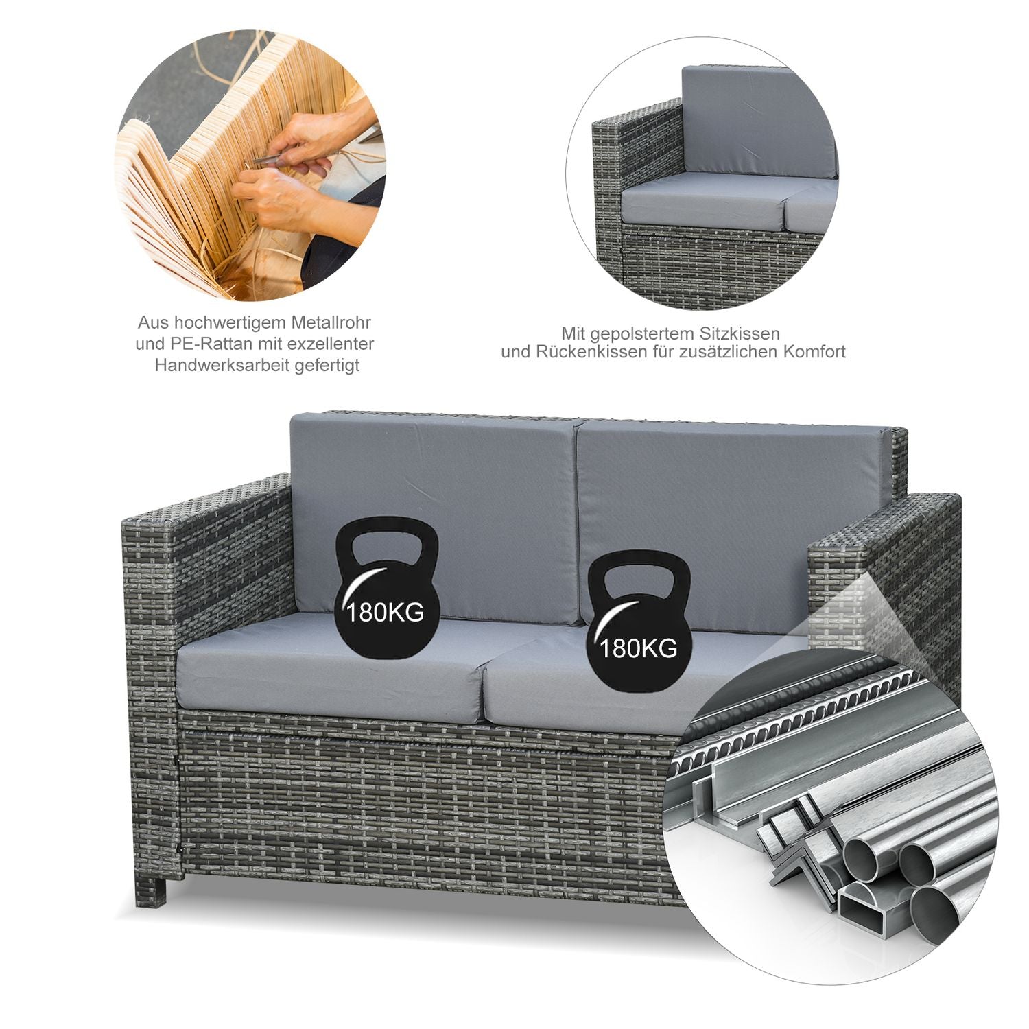 Terrass & Balkongkudde - Metall & Polyester, 130x70x80 cm