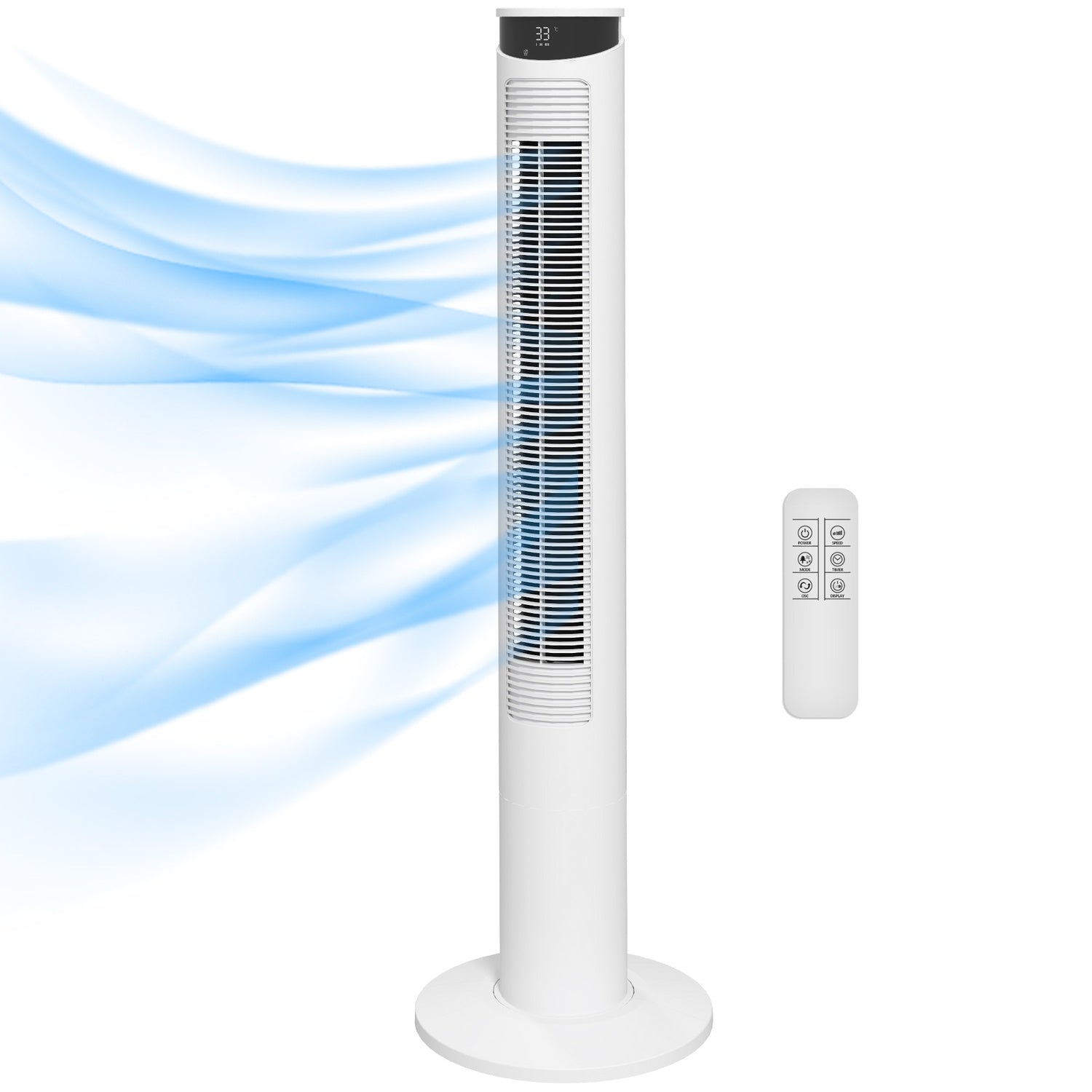 Tornfläkt – 3 hastigheter, fjärrkontroll, timer, 70° oscillation, vit