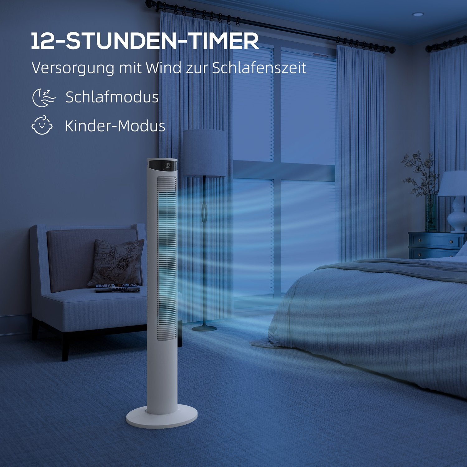 Tornfläkt – 3 hastigheter, fjärrkontroll, timer, 70° oscillation, vit