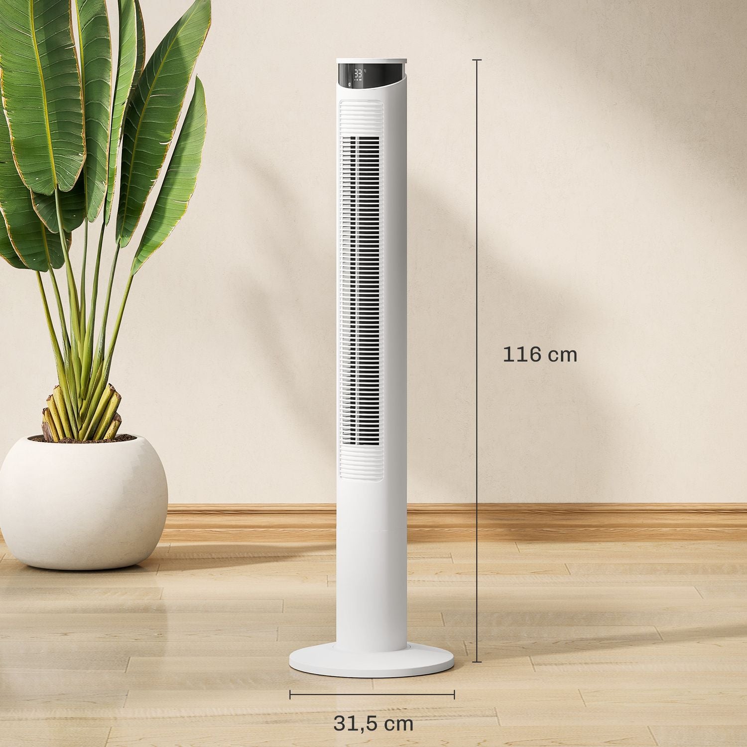 Tornfläkt – 3 hastigheter, fjärrkontroll, timer, 70° oscillation, vit