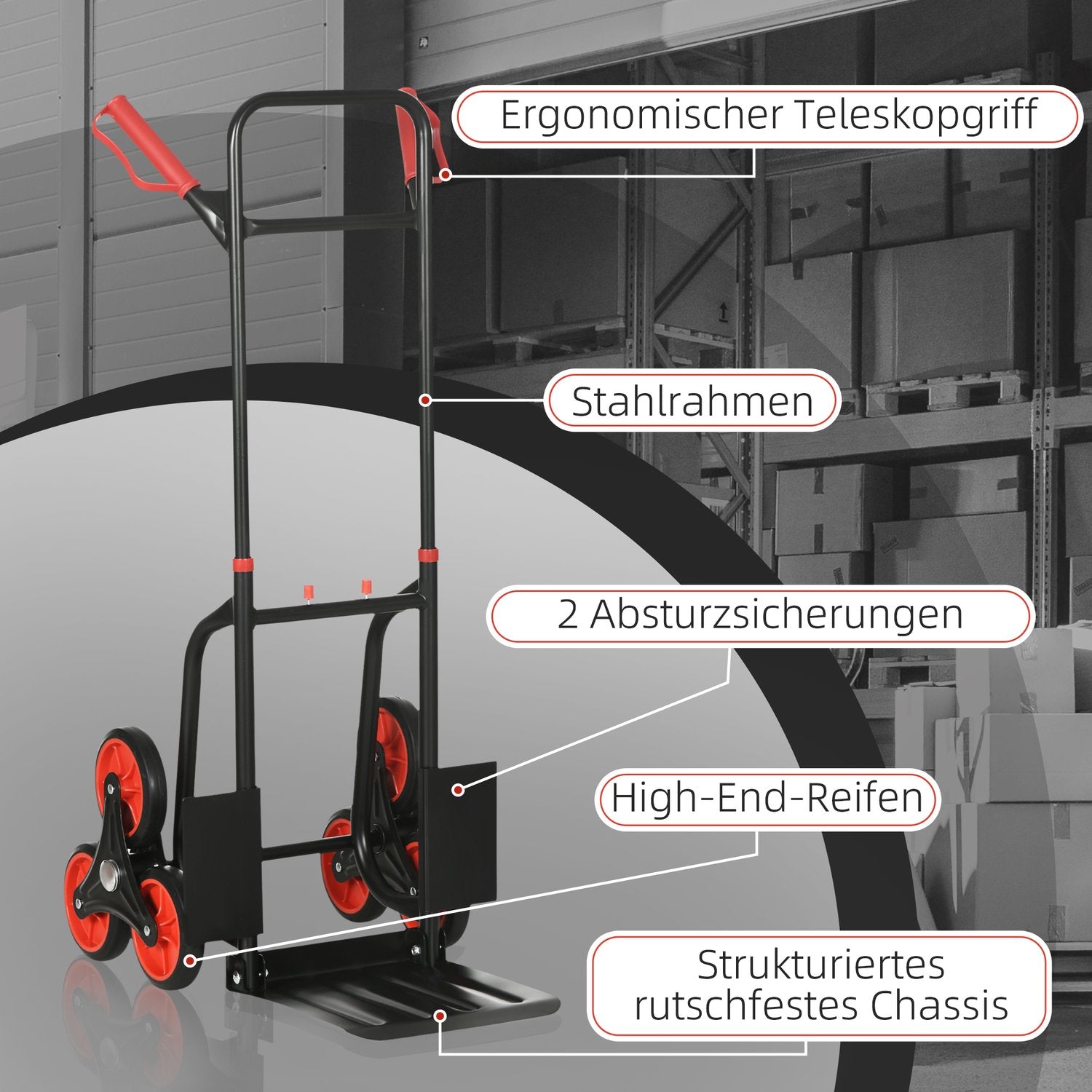 Fällbar trappklättrare handtruck, stål, 150 kg Kapacitet