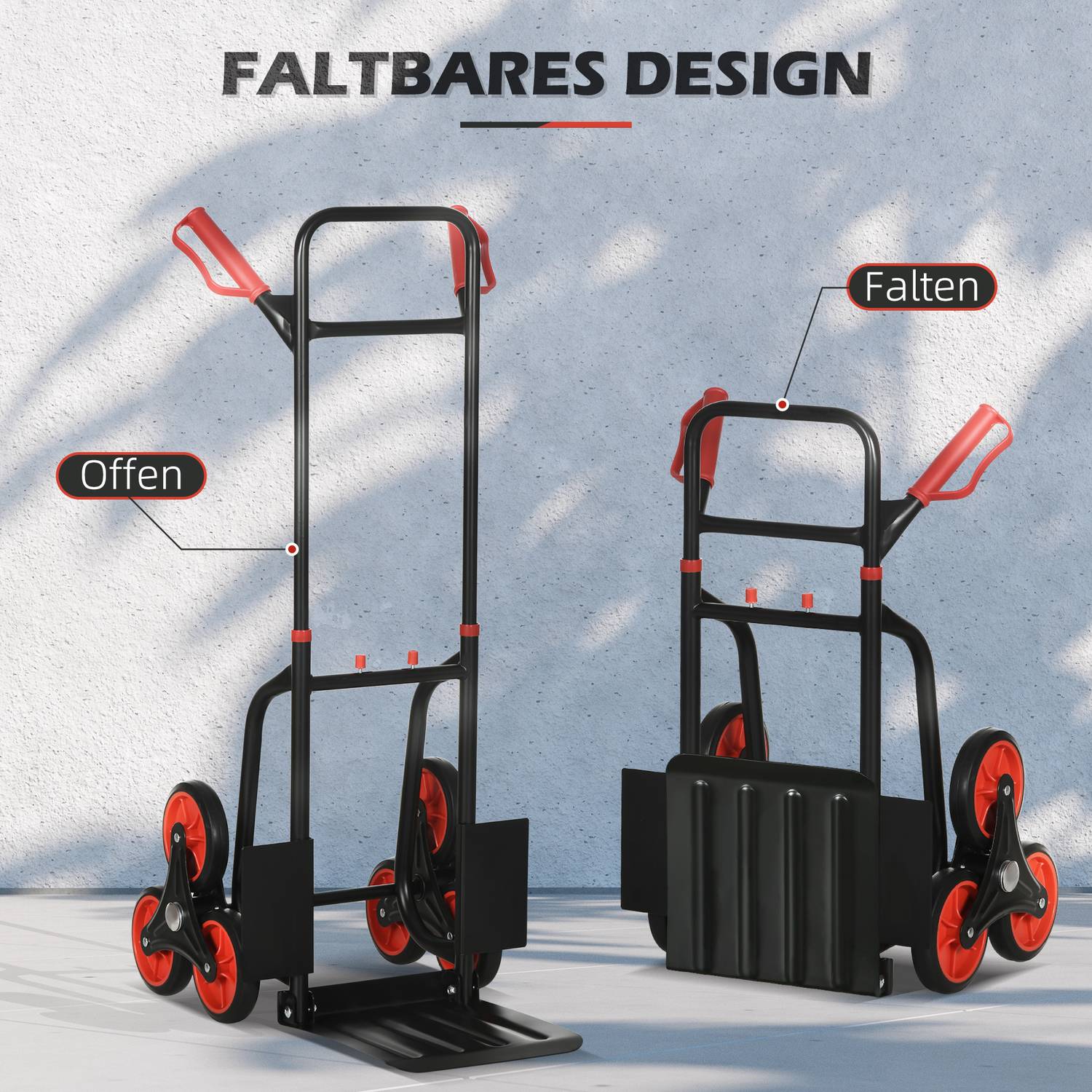 Fällbar trappklättrare handtruck, stål, 150 kg Kapacitet