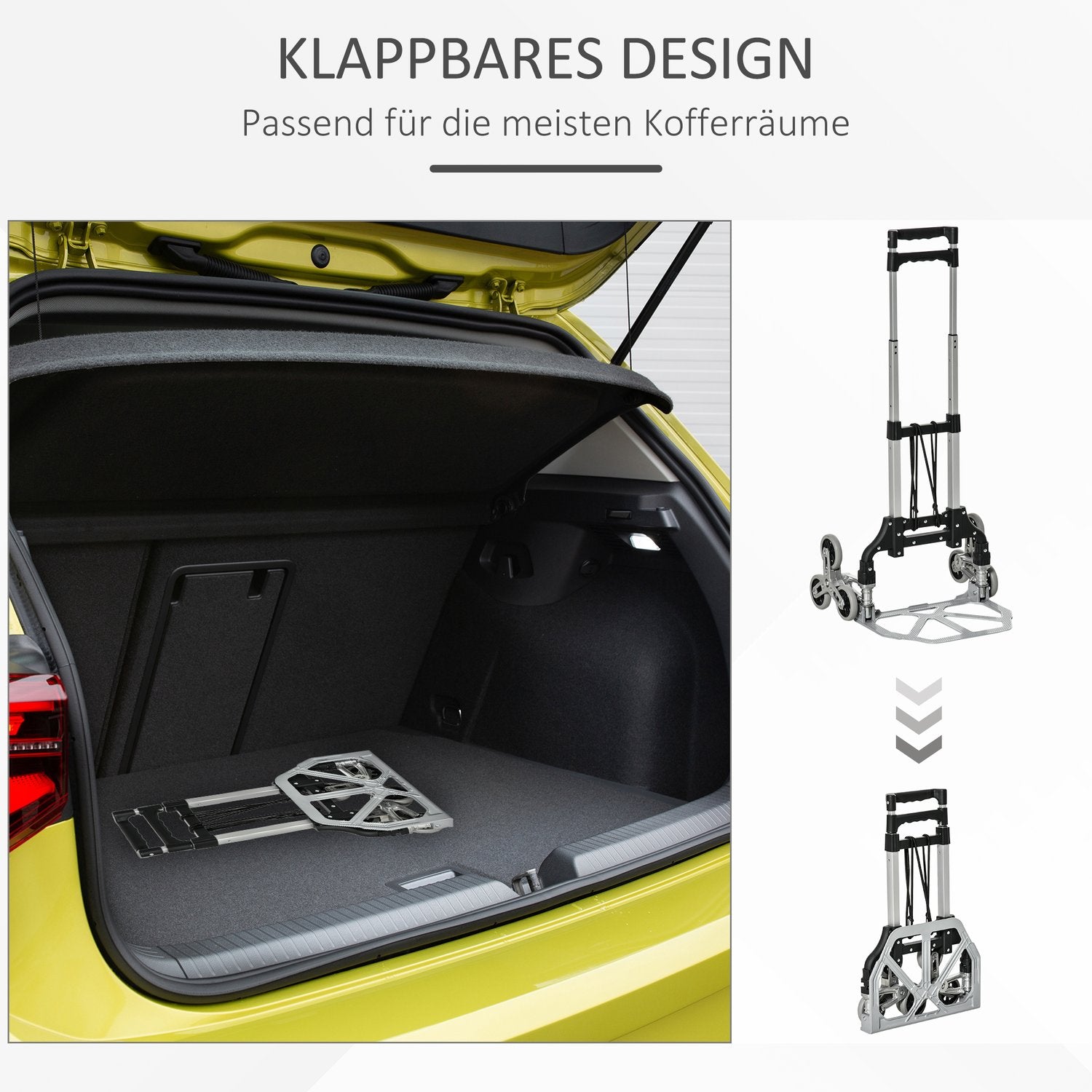 Fällbar trappklättrare i aluminium med 6 hjul, 70 kg kapacitet