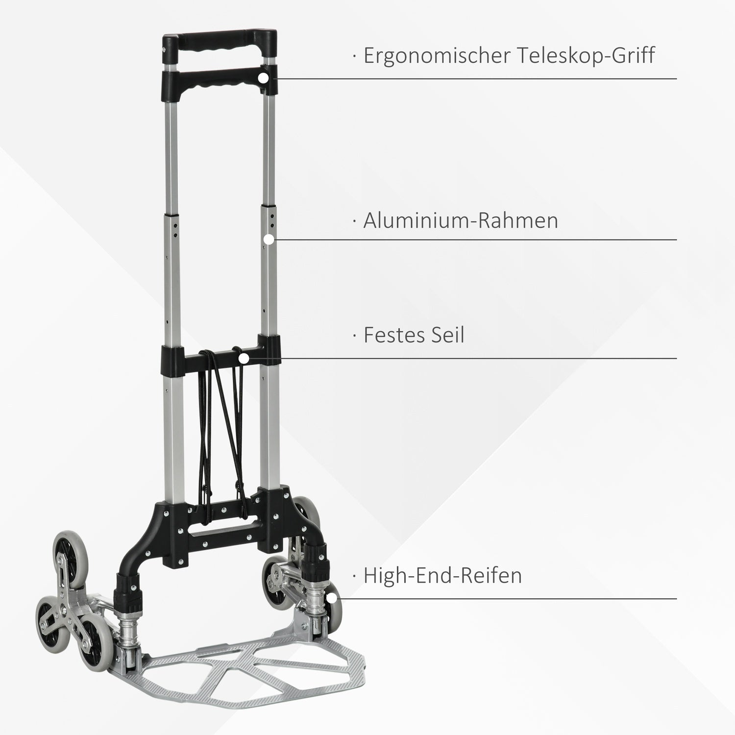 Fällbar trappklättrare i aluminium med 6 hjul, 70 kg kapacitet