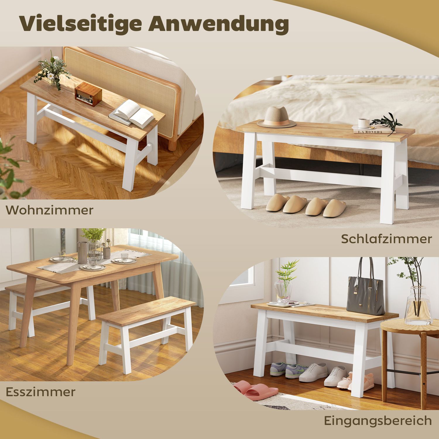 Träbänk för 2, ekfinish, gummiträ, 45 cm hög