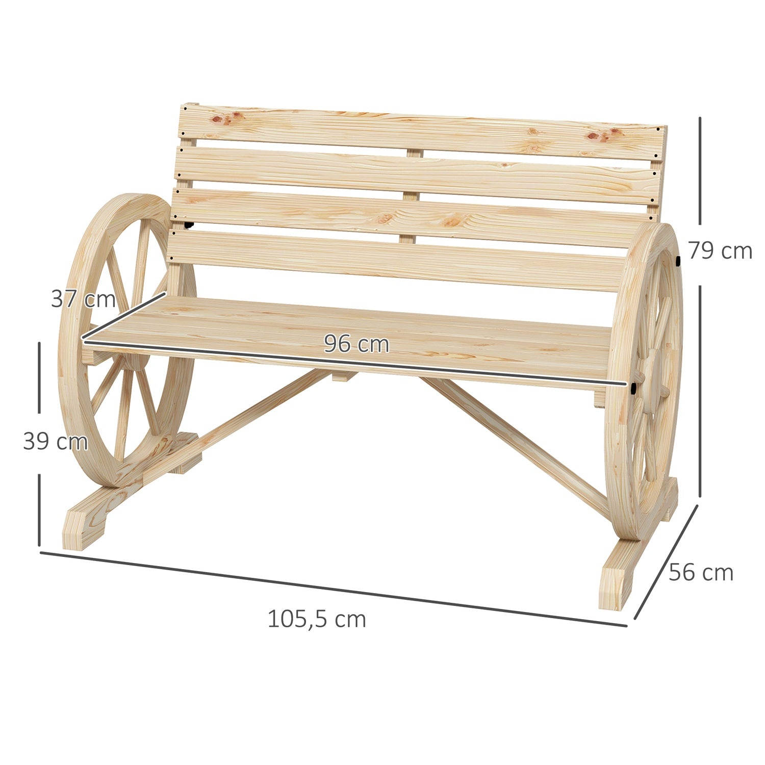 Trädgårdsbänk, 2-sits, vagnhjuldesign