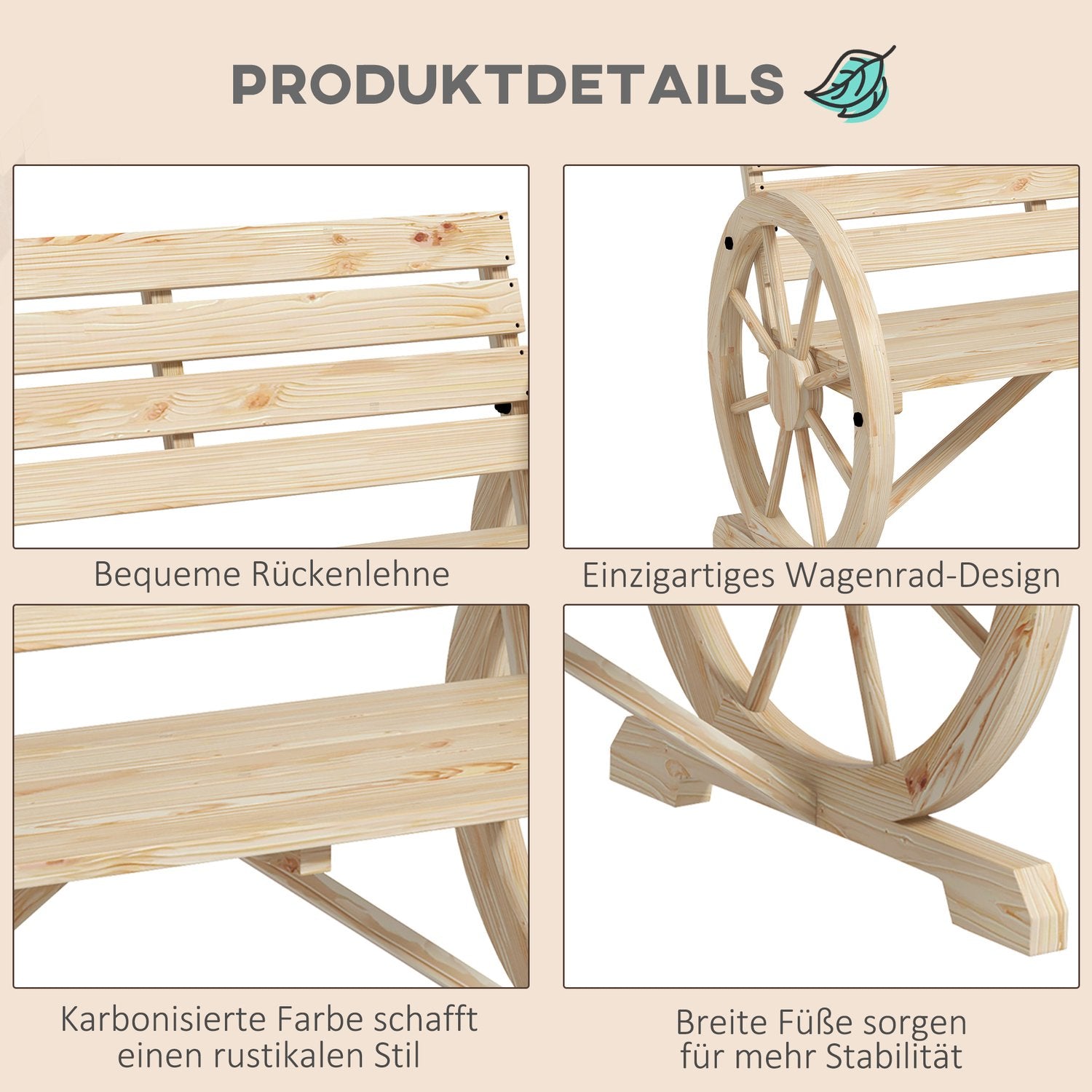 Trädgårdsbänk, 2-sits, vagnhjuldesign
