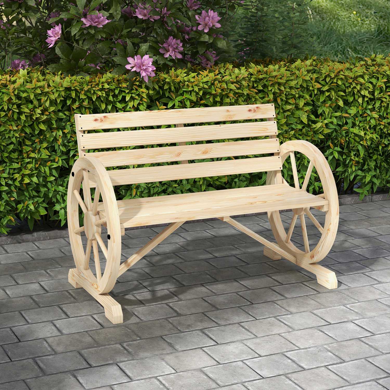 Trädgårdsbänk, 2-sits, vagnhjuldesign