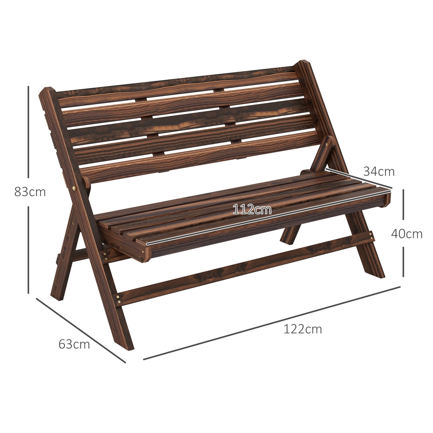 Trädgårdsbänk – 2-sits, förkolad, kapacitet 250 kg
