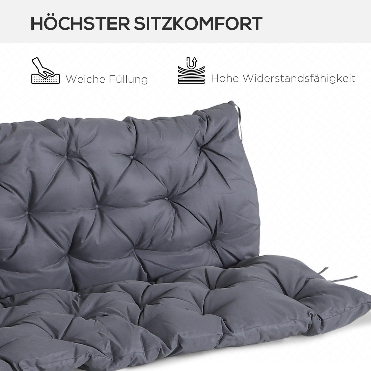 Trädgårdsbänkkuddset, bomull, mörkgrå, 150x98x8 cm