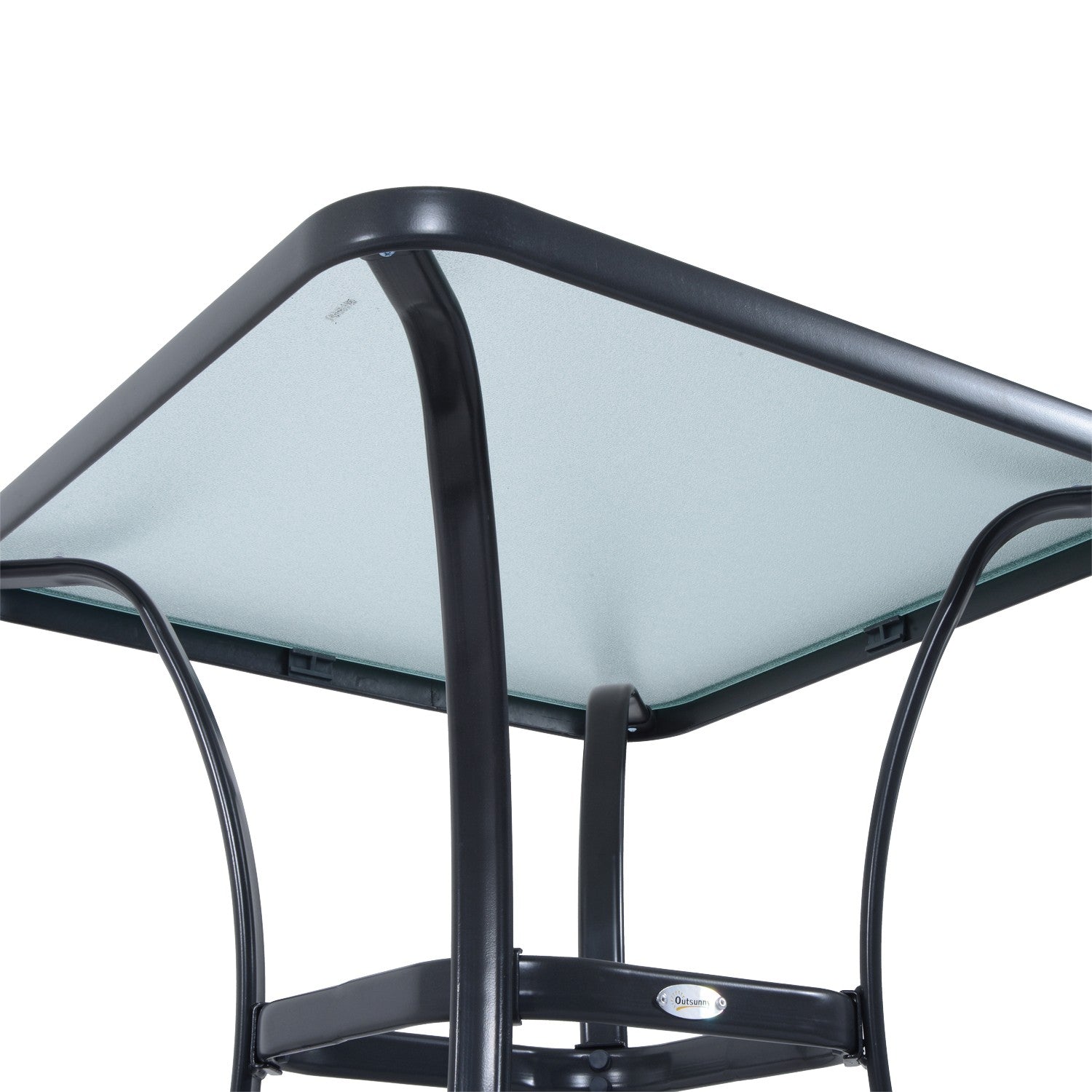 Fyrkantigt trädgårdsbord, väderbeständigt glas, 68,5 cm, svart