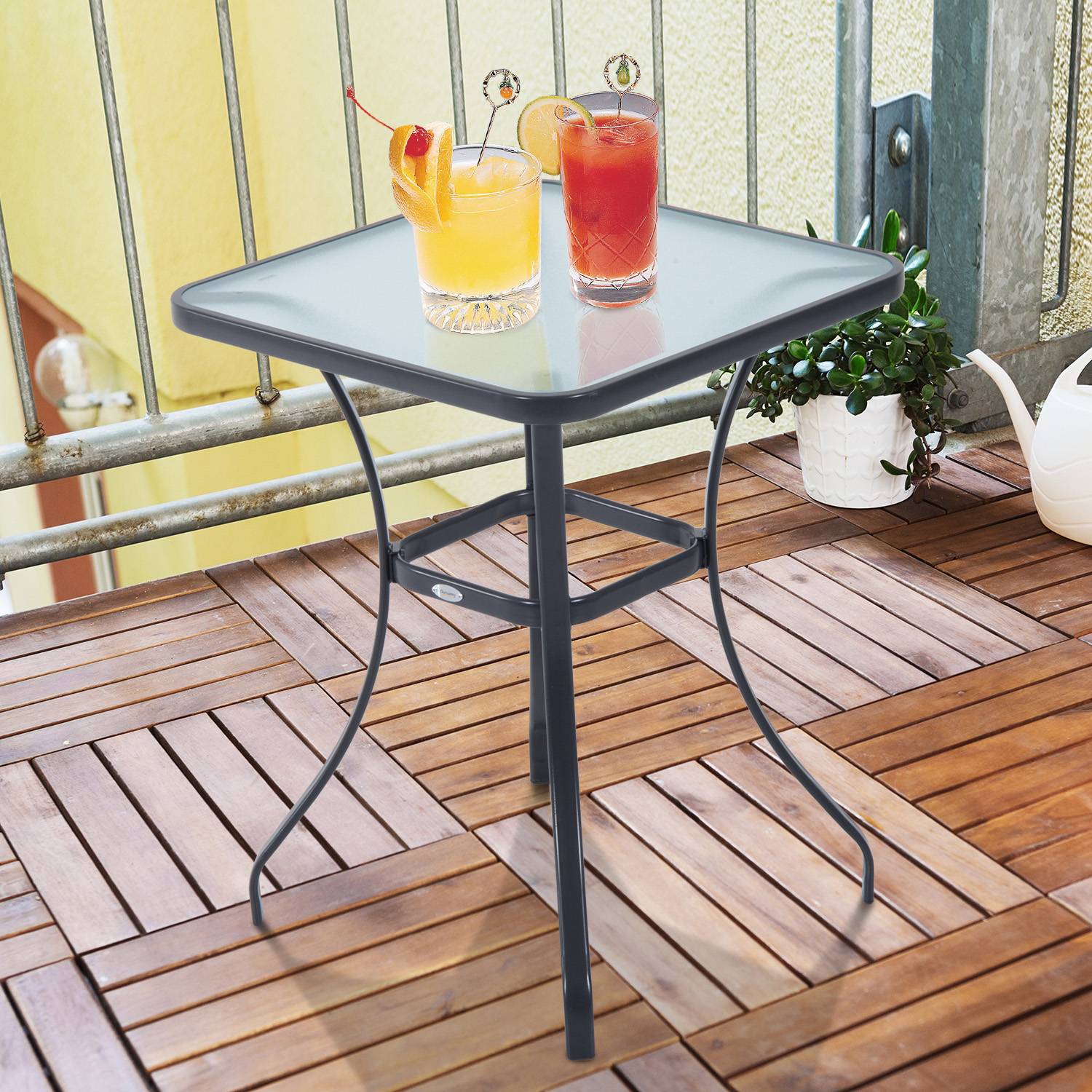 Fyrkantigt trädgårdsbord, väderbeständigt glas, 68,5 cm, svart