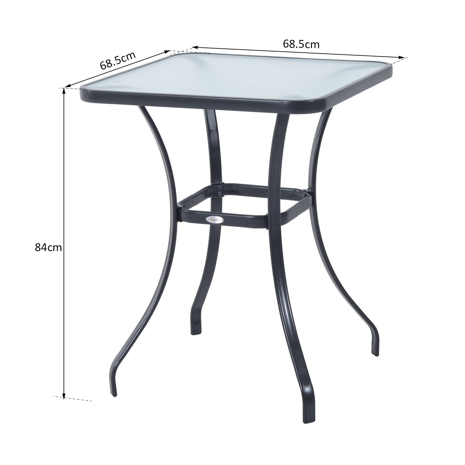 Fyrkantigt trädgårdsbord, väderbeständigt glas, 68,5 cm, svart