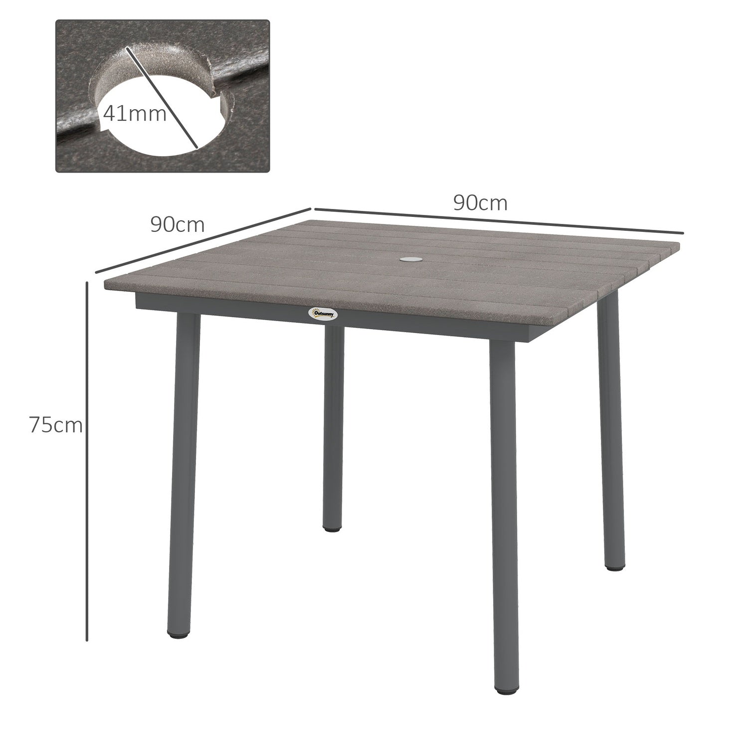 Uteplatsmatbord för 4, HDPE-ribbad, mörkgrå, 90x90x75 cm