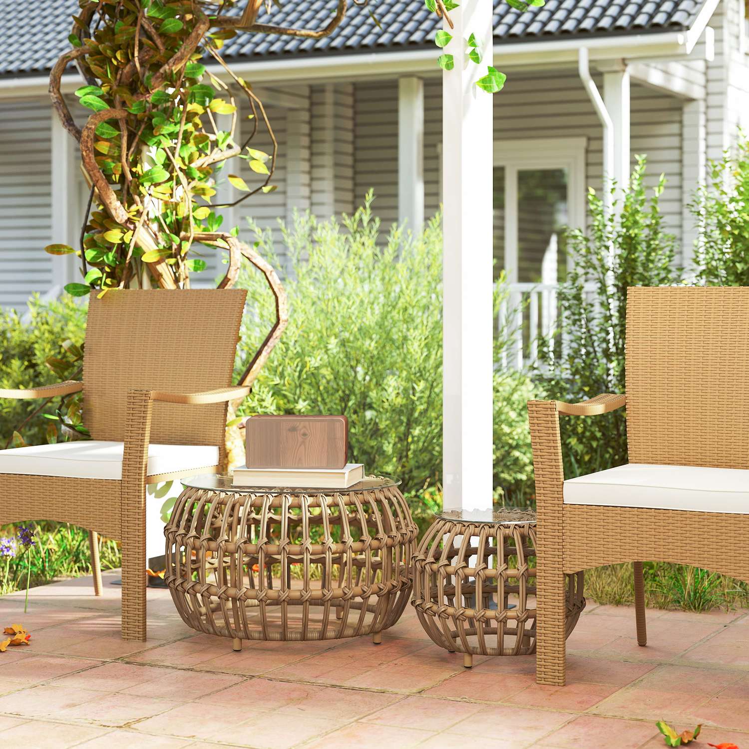 Trädgårdsbord i polyrattan, rund, väderbeständig