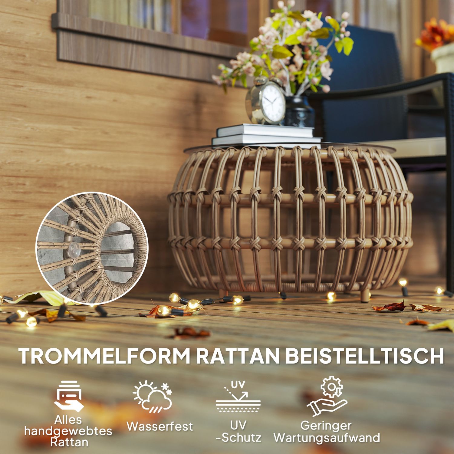 Trädgårdsbord i polyrattan, rund, väderbeständig