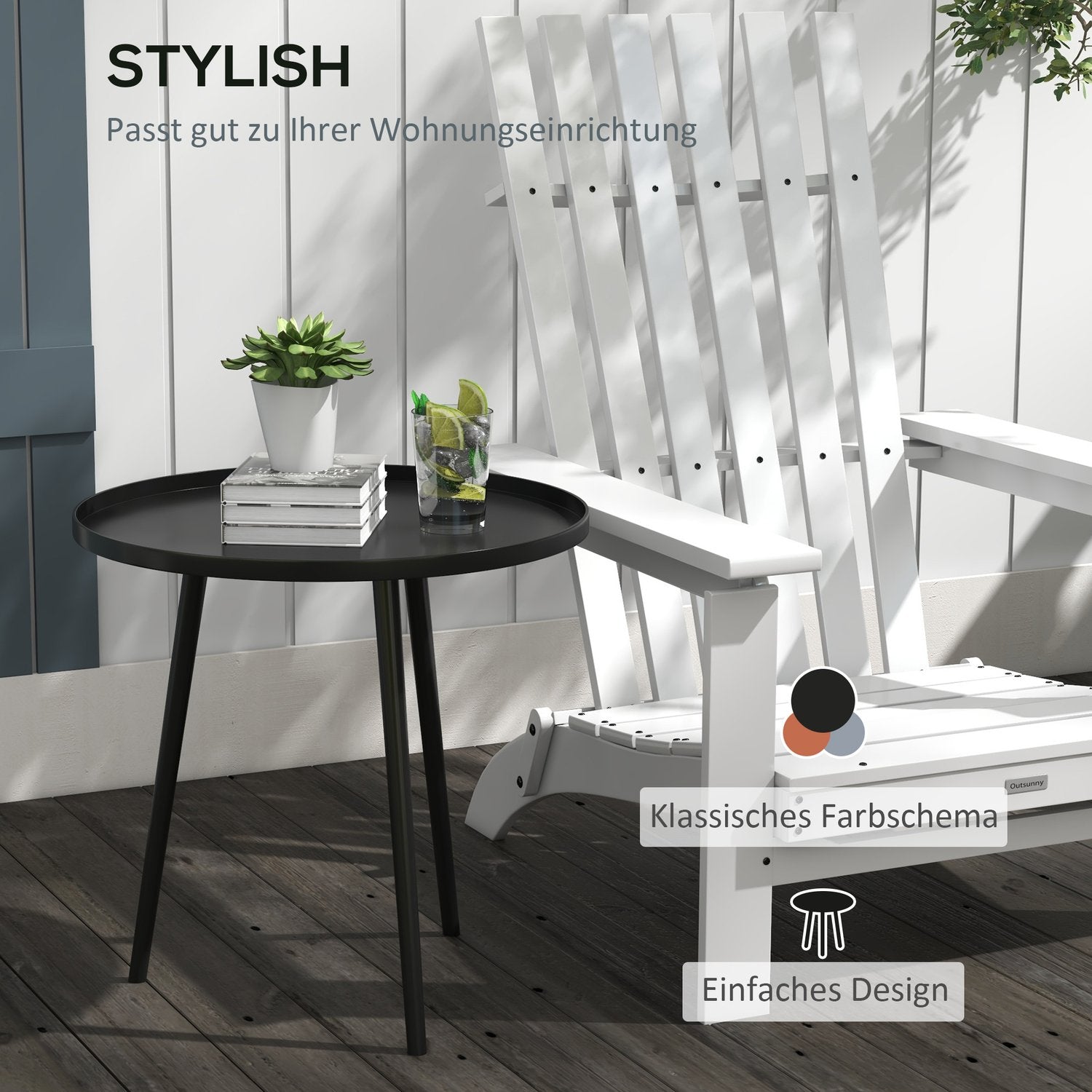 Trädgårdsbord i svart stål – 40 x 40 x 50 cm