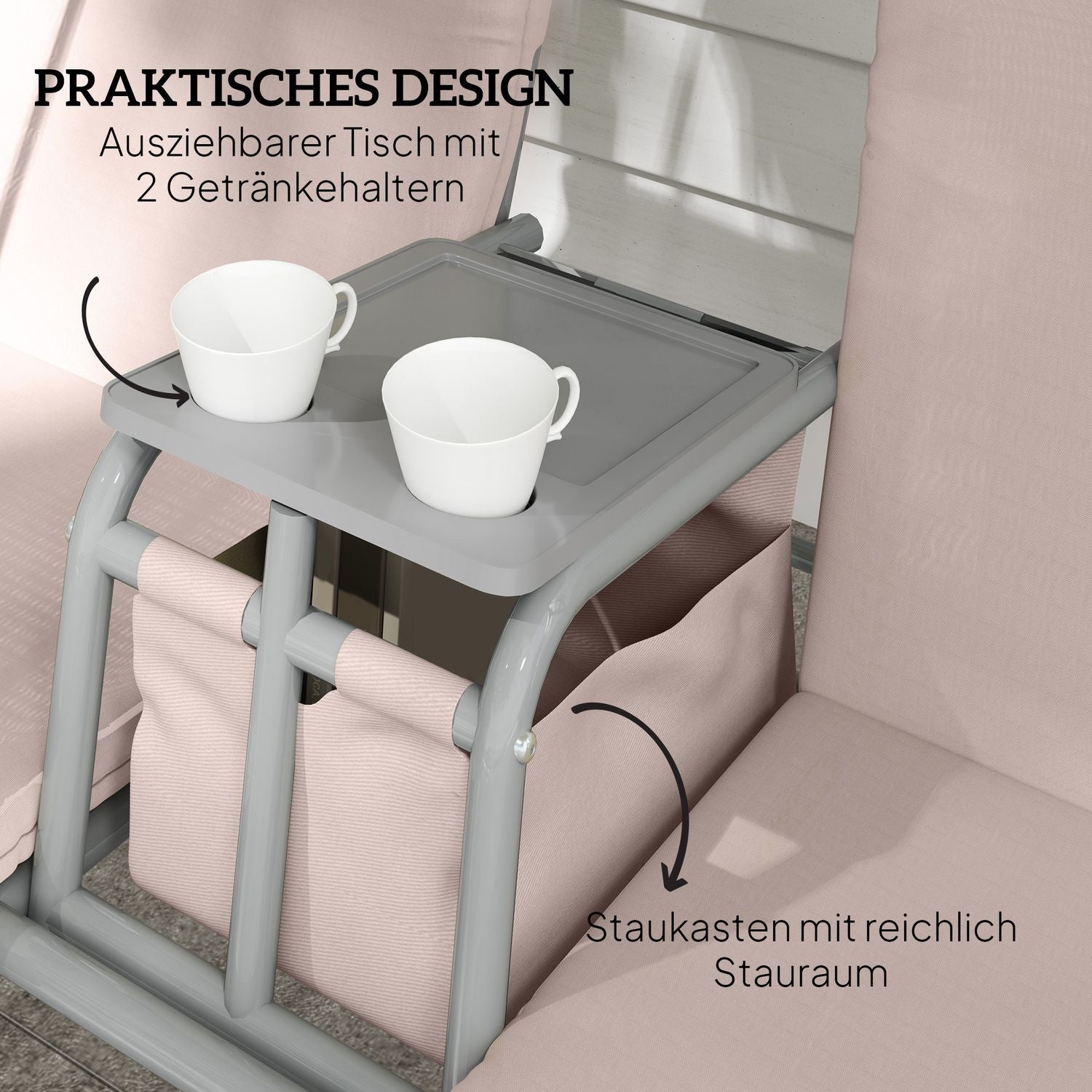 Trädgårdsgunga med kapell, mugghållare & ficka – Beige