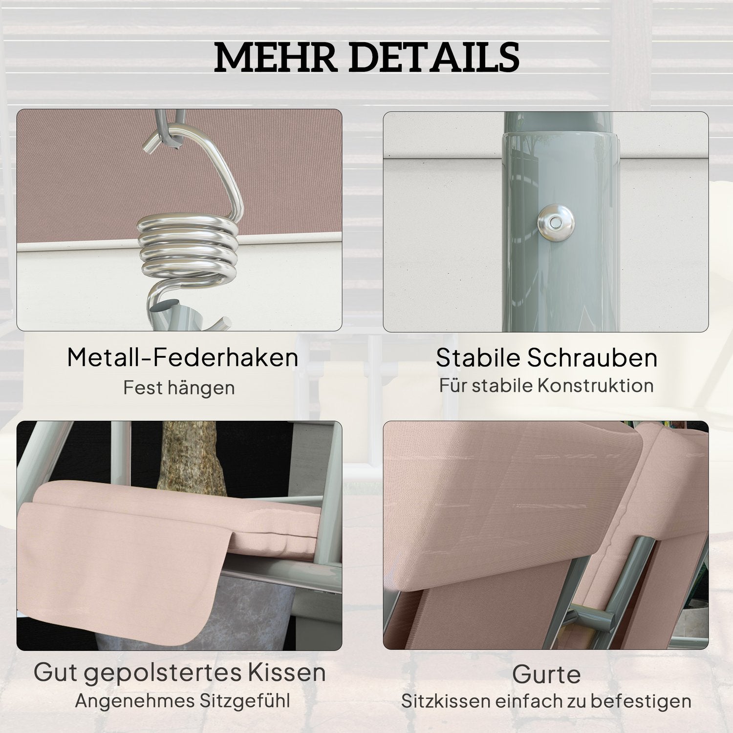 Trädgårdsgunga med kapell, mugghållare & ficka – Beige