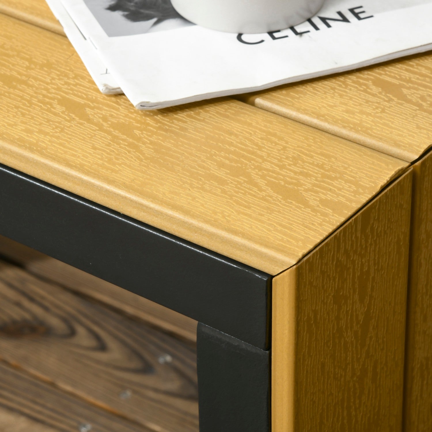 Trädgårdsmöbelset för 3, aluminium & trälook, mörkgrå