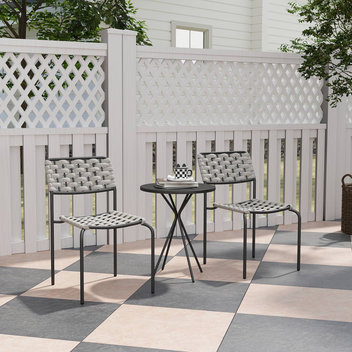 Utomhusmöbler i polyrattan, 3-delat, väderbeständig, grå