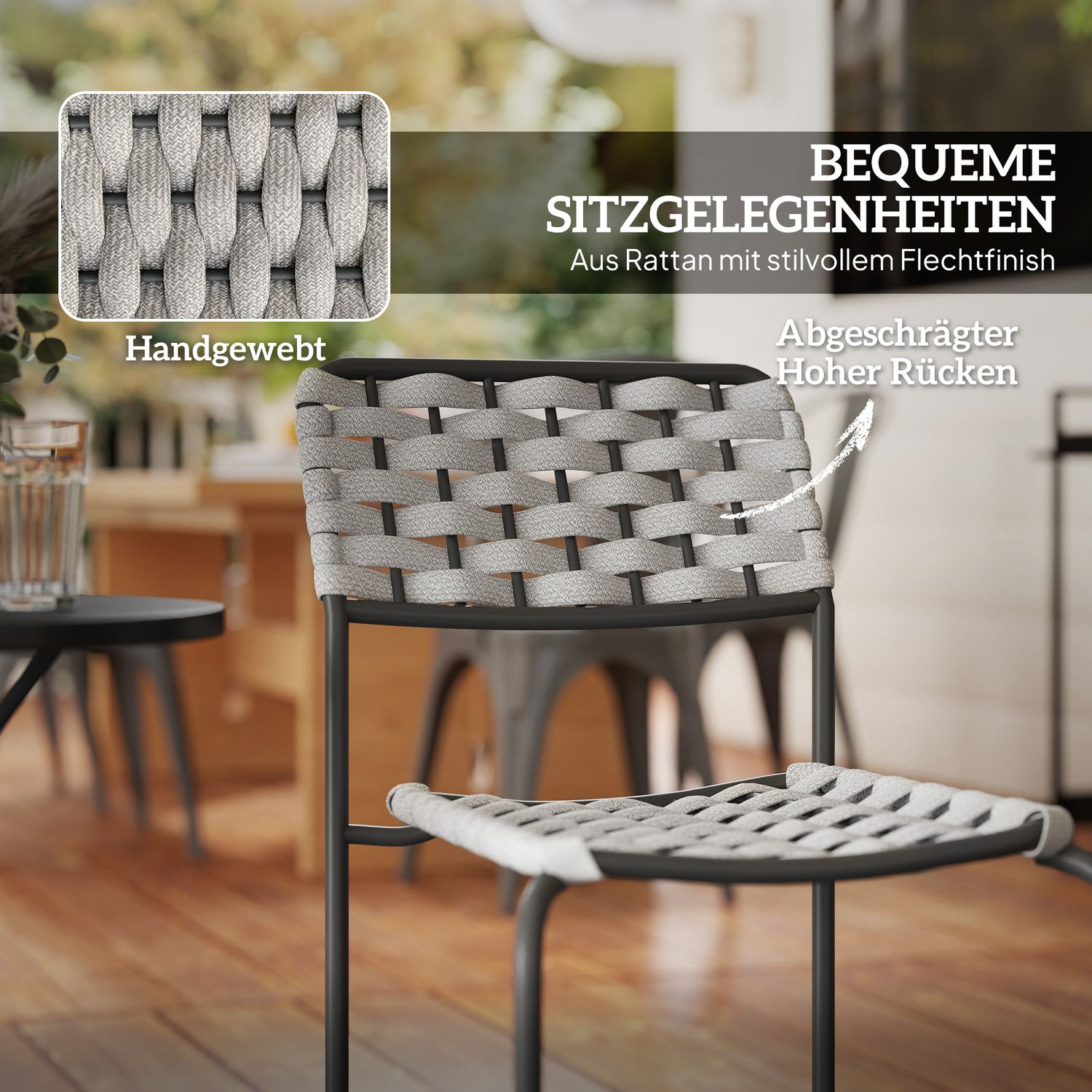 Utomhusmöbler i polyrattan, 3-delat, väderbeständig, grå