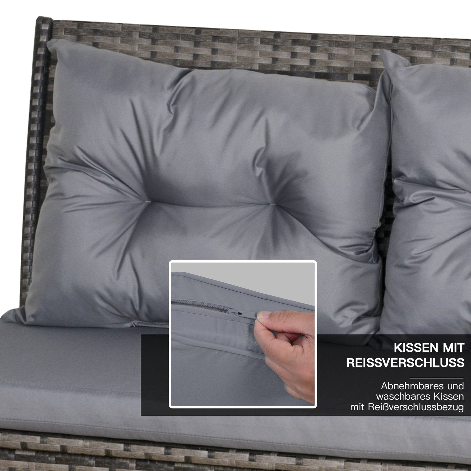 Grå Polyrottan Outdoor Lounge Set med kuddar