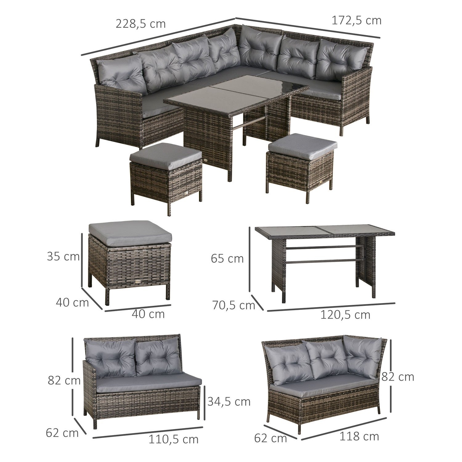 Grå Polyrottan Outdoor Lounge Set med kuddar
