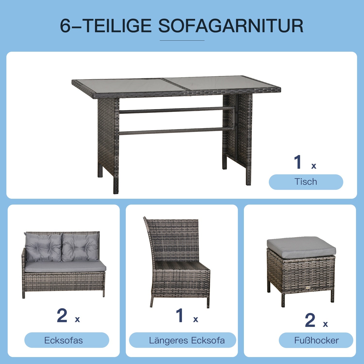 Grå Polyrottan Outdoor Lounge Set med kuddar