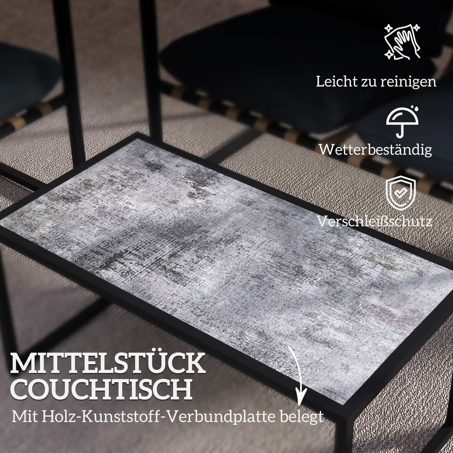 Trädgårdsmöbler i stål för 4, väderbeständig, grå